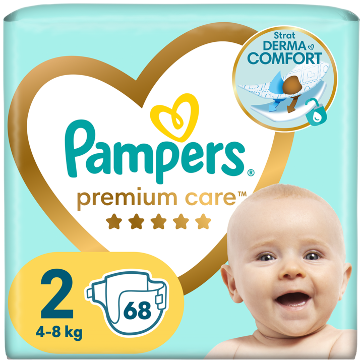Scutece Pampers Premium Care Value Pack Marimea 2, Nou Nascut, 4-8 kg, 68 buc