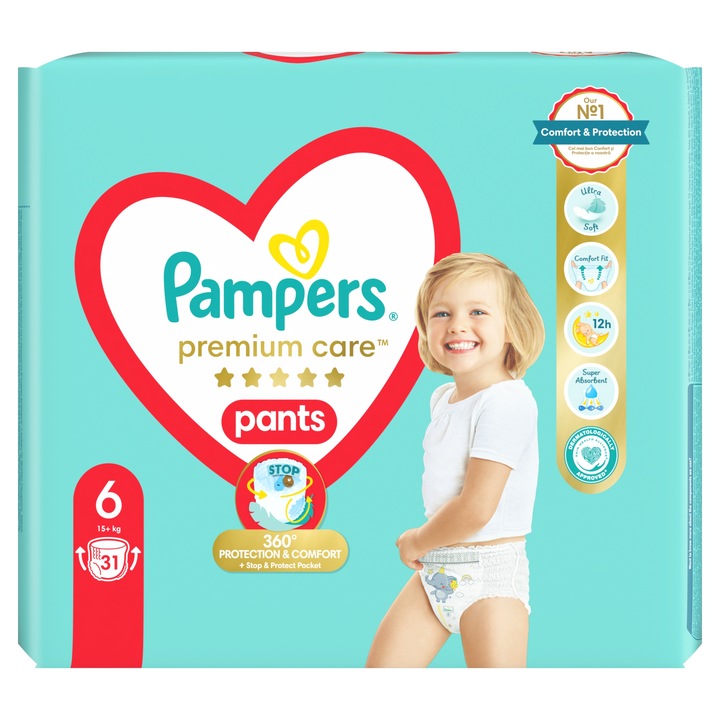 Pampers Premium Care Pants bugyipelenka, Junior+ 6, 15 kg+, Value Pack, 31 db