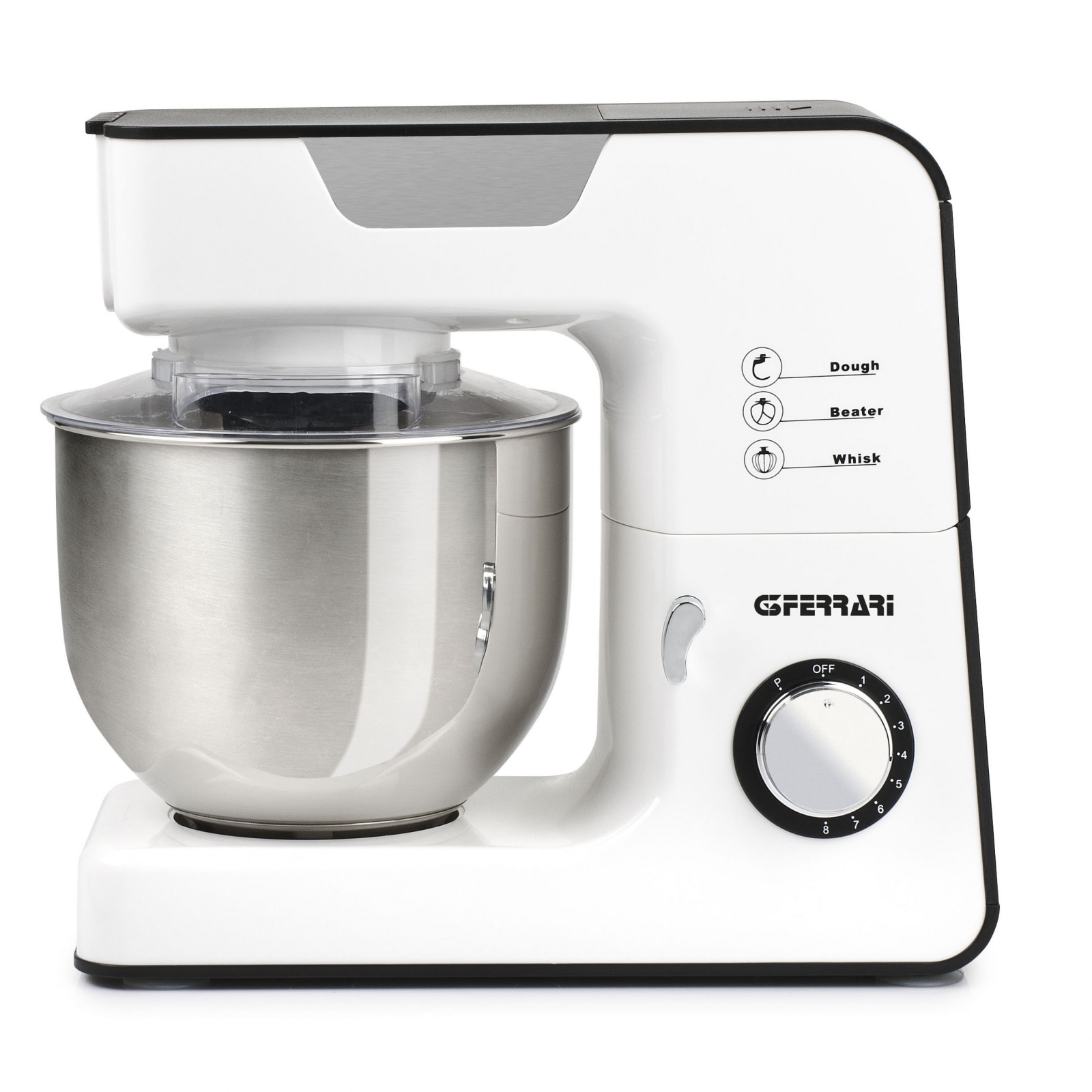 Mixer cu bol din otel inoxidabil PastaOK cu performante profesionale 8 viteze + functie Pulse, vas 5.2l, 1300W, alb