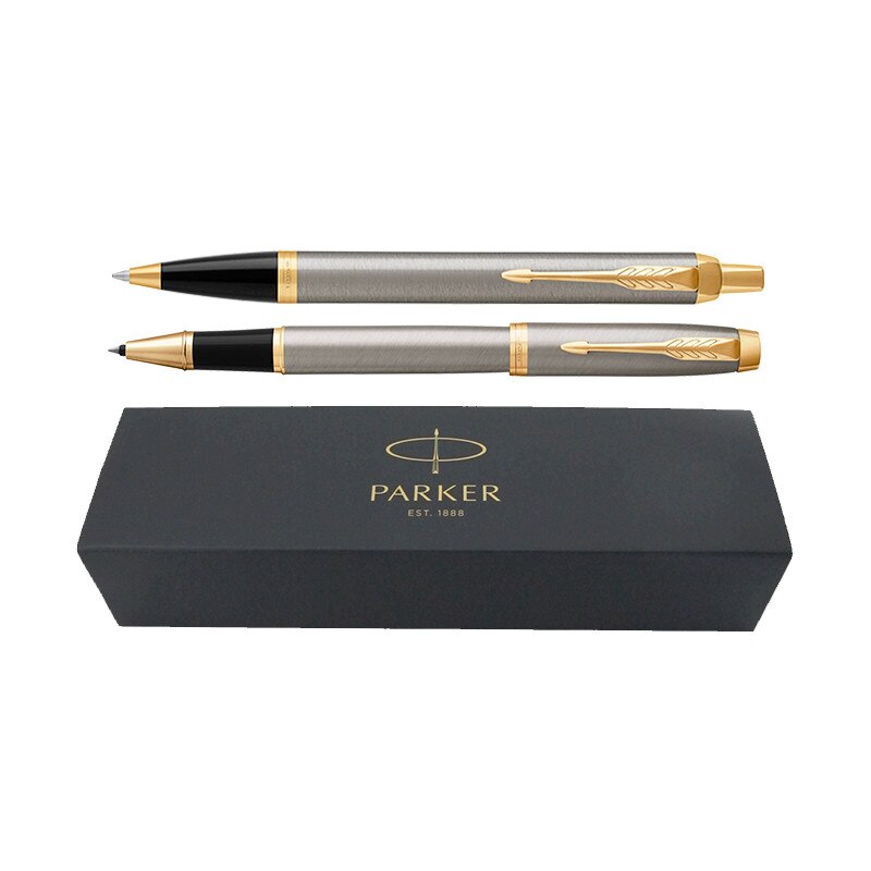 Set pix+roller Parker IM Royal argintiu satinat cu accesorii aurii