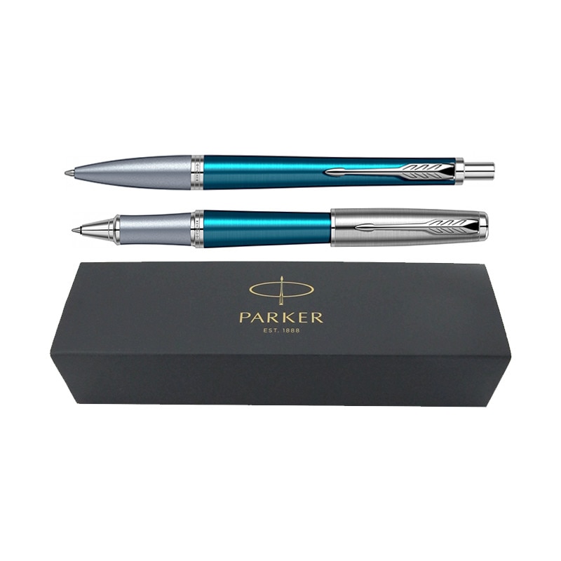 Set pix+roller Parker Urban Royal Premium albastru cu accesorii cromate