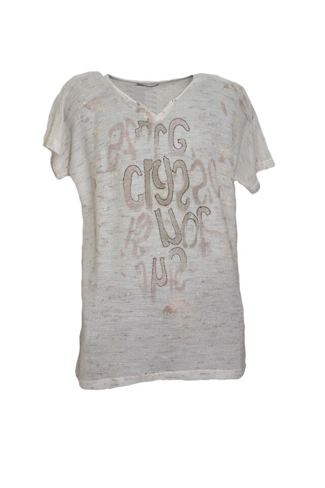 Tricou de barbati cu imprimeu grafic, D&J Exclusive, Crem, XL