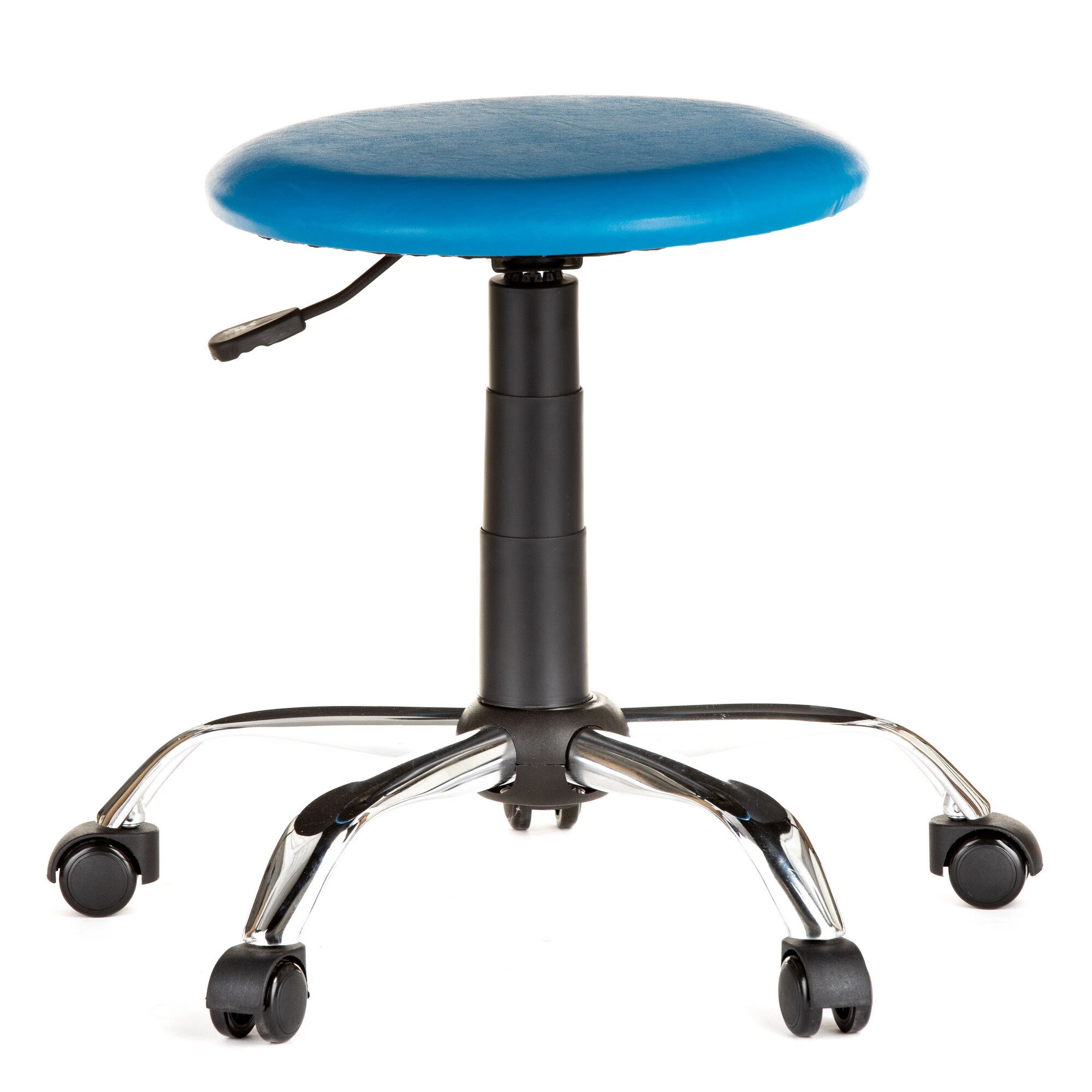 Scaun laborator QMOBILI LAB CR Albastru, baza cromata, piele ecologica, role gumate