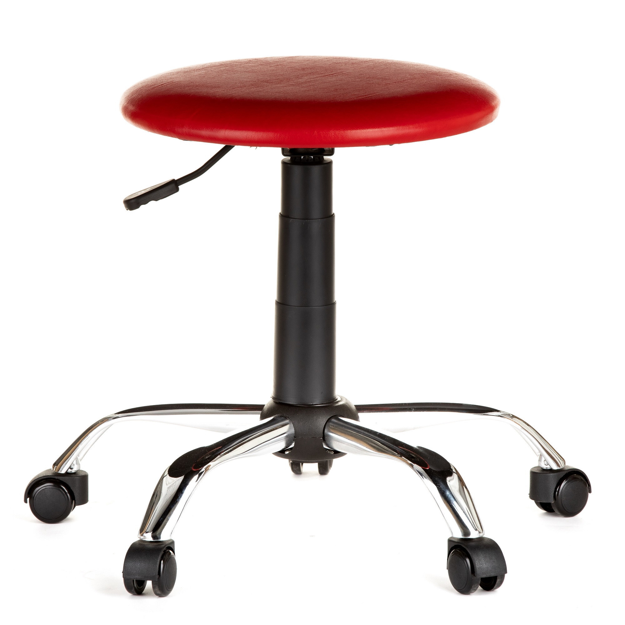 Scaun laborator QMOBILI LAB CR Rosu, baza cromata, piele ecologica, role gumate