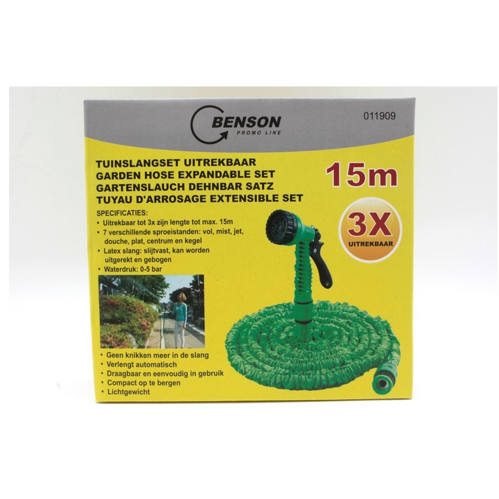 5-15 м разтегателен градински маркуч, Strend Pro Benson, 1/2"-3/4" с пистолет за пръскане