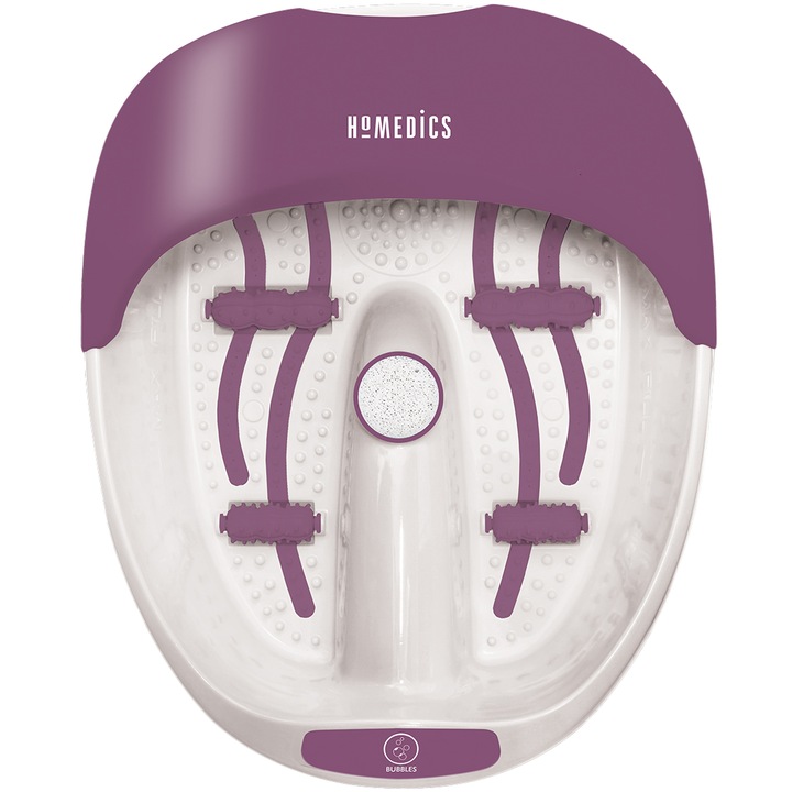 Aparat hidromasaj Homedics Luxury Foot Spa & Nail Kit cu incalzire si accesorii pedichiura, masaj cu bule, Alb/Violet