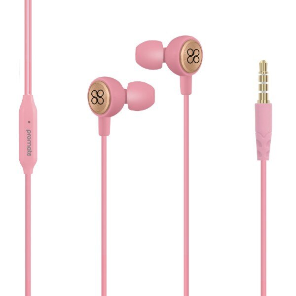 Casti PROMATE Flano, microfon, in-ear, cu fir, roz