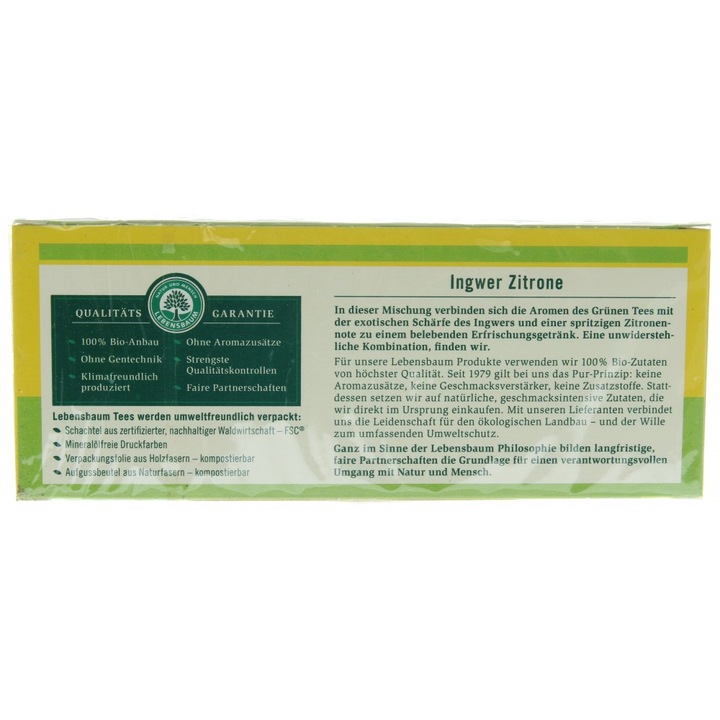Ceai verde cu ghimbir si lamaie x20 plicuri bio, 40g, Lebensbaum