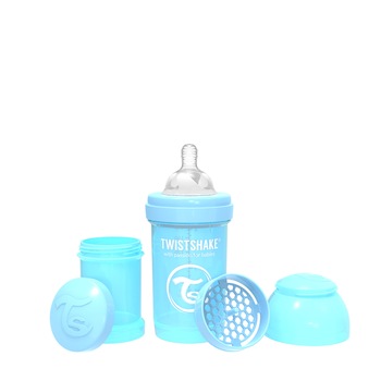 Biberon anti-colici, Twistshake, 180 ml, Pastel Blue, 0 luni + Biberon anti-colici, Twistshake, 180 ml, Pastel Blue, 0 luni +