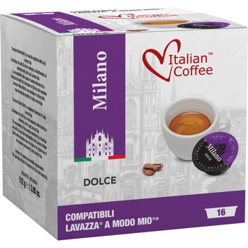 Capsule Italian Coffee MILANO compatibile A Modo Mio, 16 capsule, 112 gr. Capsule Italian Coffee MILANO compatibile A Modo Mio, 16 capsule, 112 gr.
