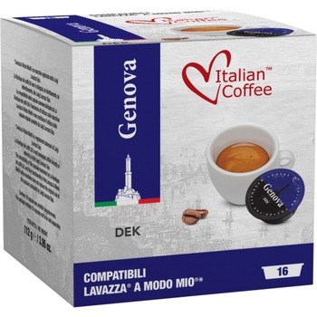 Capsule Italian Coffee GENOVA, cafea decafeinizata, compatibile A Modo Mio, 16 capsule, 112 g Capsule Italian Coffee GENOVA, cafea decafeinizata, compatibile A Modo Mio, 16 capsule, 112 g