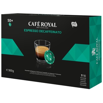 Cafe Royal Decaffeinato compatibile Nespresso Pro, 50 paduri, 300 gr. Cafe Royal Decaffeinato compatibile Nespresso Pro, 50 paduri, 300 gr.
