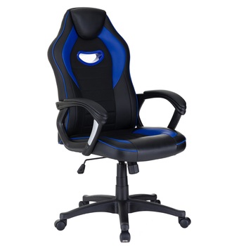 Scaun gaming QMOBILI Race Albastru, piele ecologica, forma ergonomica, mecanism tilt, baza polipropilena, brate tapitate Scaun gaming QMOBILI Race Albastru, piele ecologica, forma ergonomica, mecanism tilt, baza polipropilena, brate tapitate