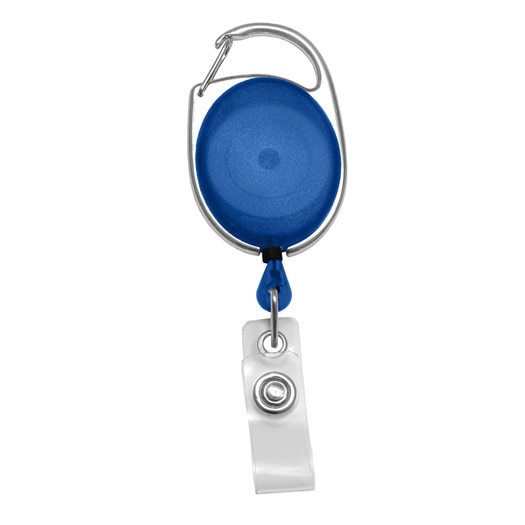 Set 10 buc. clips / rola Premier cu snur retractabil pentru ecuson / legitimatie, Albastru transparent