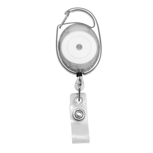 Set 10 buc. clips / rola Premier cu snur retractabil pentru ecuson / legitimatie, Alb transparent