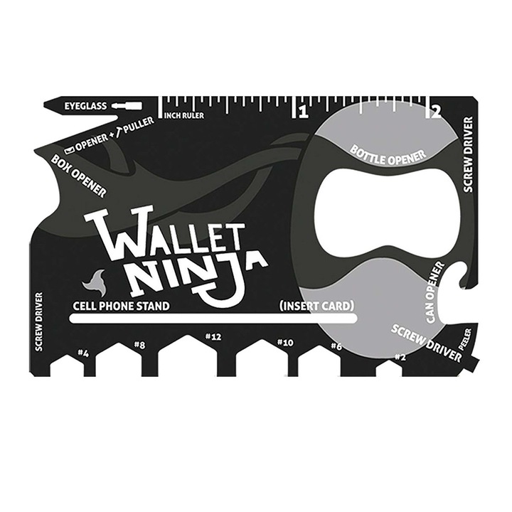 Card Multifunctional Ninja Wallet 18 in 1, LRTM, negru