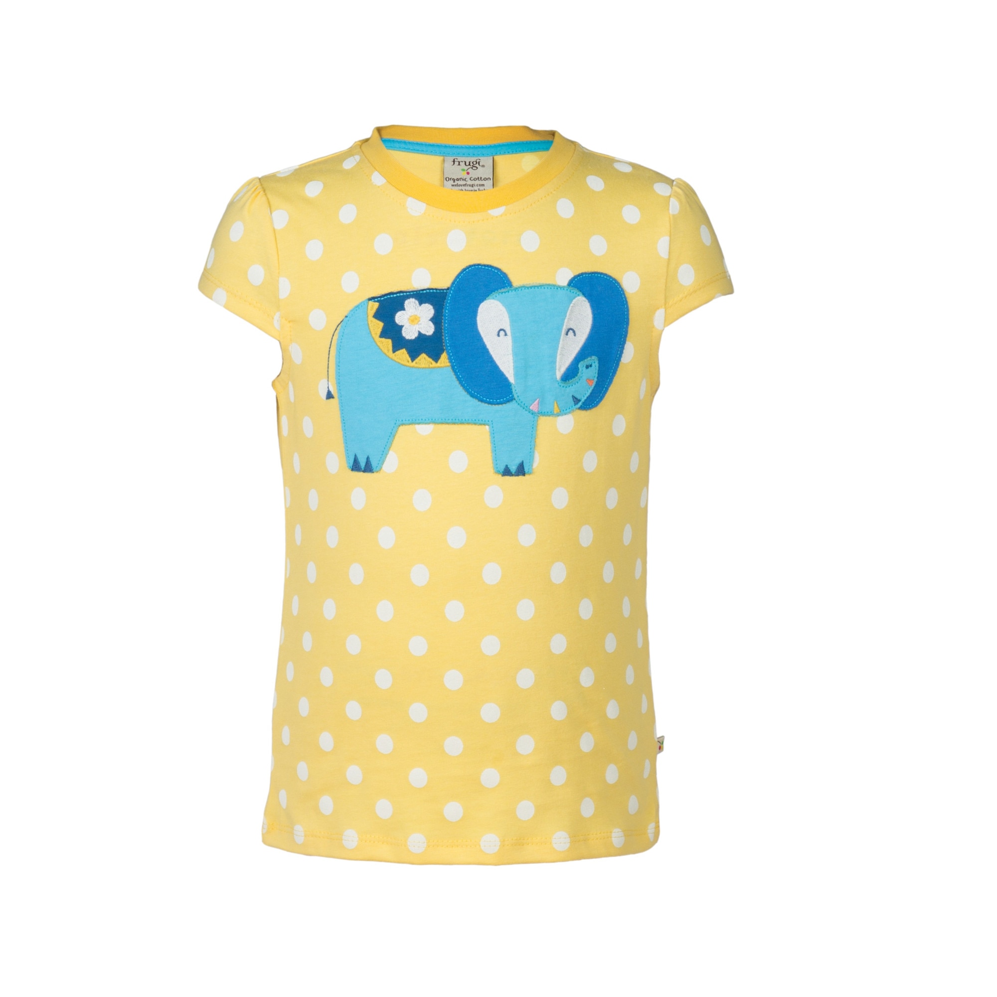 Bluza galbena cu buline si aplicatie elefant, bumbac organic, copii 5-6 ani