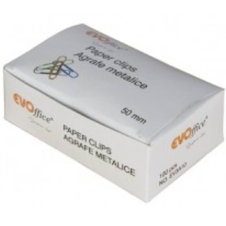 Agrafe Metalice Colorate EVOffice 50 mm, 100 Buc/Bax - Agrafe de Birou pentru Hartie, Clipsuri si Cleme Metalice