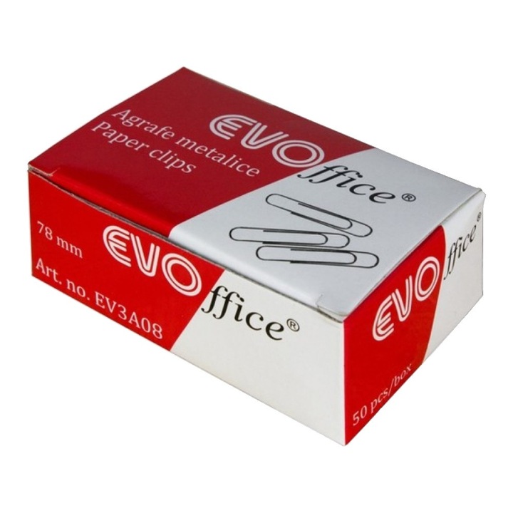 Agrafe Ondulate Metalice EVOffice 78mm, 50 Buc/Bax - Agrafe de Birou pentru Hartie, Clipsuri si Cleme Metalice