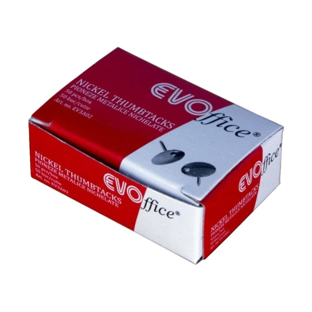 Pioneze Metalice Nichelate EVOffice, 50 Buc/Bax - Pioneze pentru Prinderea Hartiei