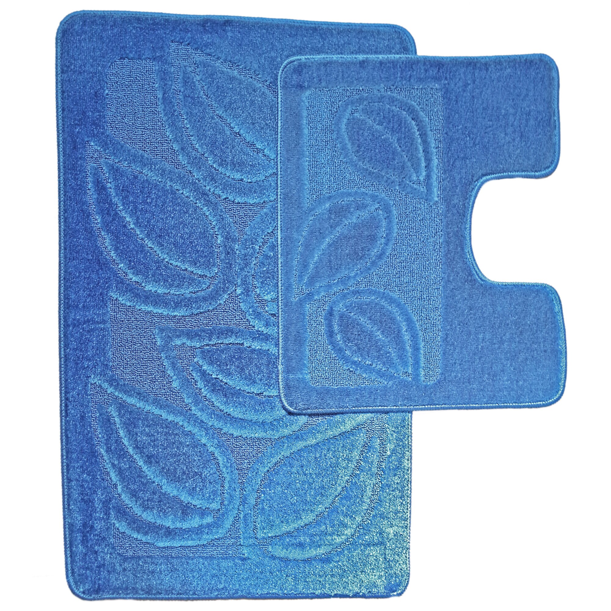 Set 2 covorase baie Basic Standard , 50x80cm/40x50cm, antiderapant, polipropilena, culoare bleo , model frunze, gramaj 800 g