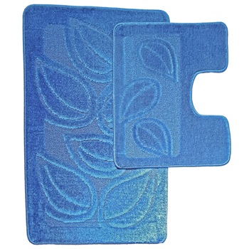 Set 2 covorase baie Basic Standard , 50x80cm/40x50cm, antiderapant, polipropilena, culoare bleo , model frunze, gramaj 800 g Set 2 covorase baie Basic Standard , 50x80cm/40x50cm, antiderapant, polipropilena, culoare bleo , model frunze, gramaj 800 g