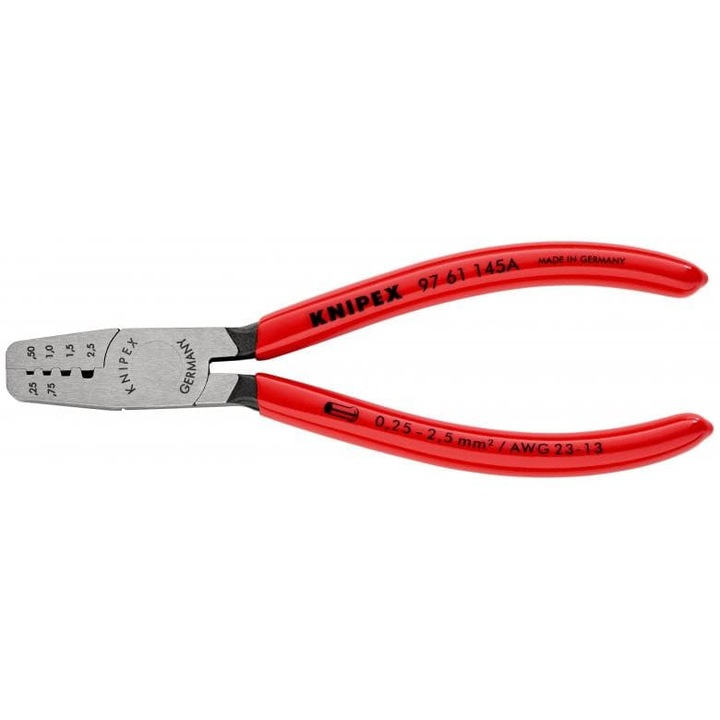 Cleste profesional pentru sertizat ferule Knipex 97 61 145 A, 145 mm, Ø0.25-2.5 mm²