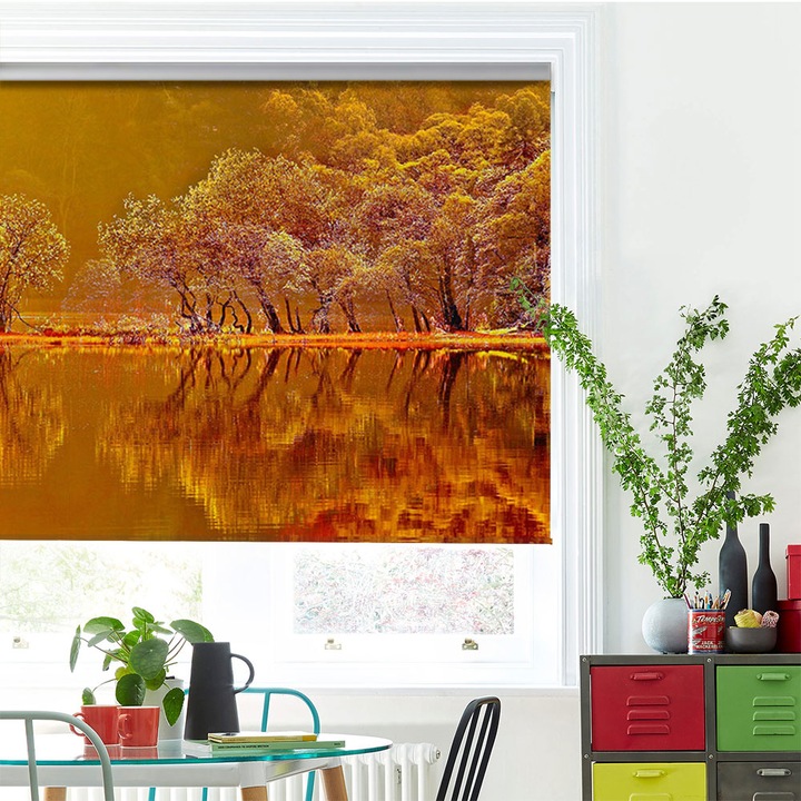 Rolete Art Shade Multicolore tip Jaluzele cu Rulou si sistem inclus Peisaje Lac de foc ,toamna Decoratiuni, Latime 65 cm x Inaltime 190 cm