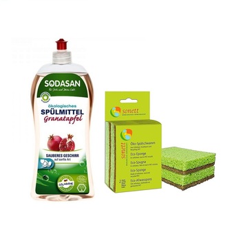 Set Detergent Vase Lichid Bio Rodie 1L Sodasan, Burete ecologic pentru spalat vase 2 buc. Sonett Set Detergent Vase Lichid Bio Rodie 1L Sodasan, Burete ecologic pentru spalat vase 2 buc. Sonett