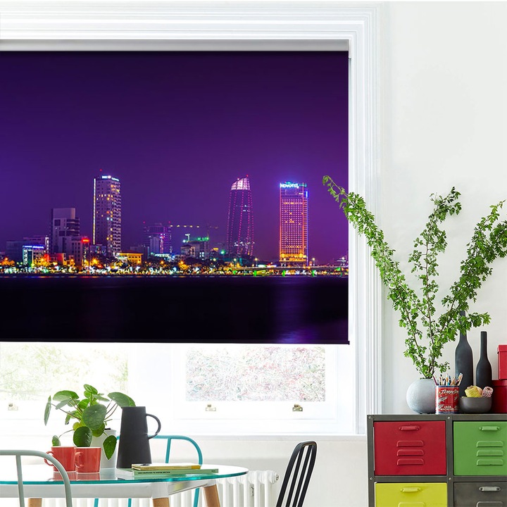 Rolete Art Shade Multicolore tip Jaluzele cu Rulou si sistem inclus Peisaje Oras luminat noaptea Decoratiuni, Latime 55 cm x Inaltime 190 cm