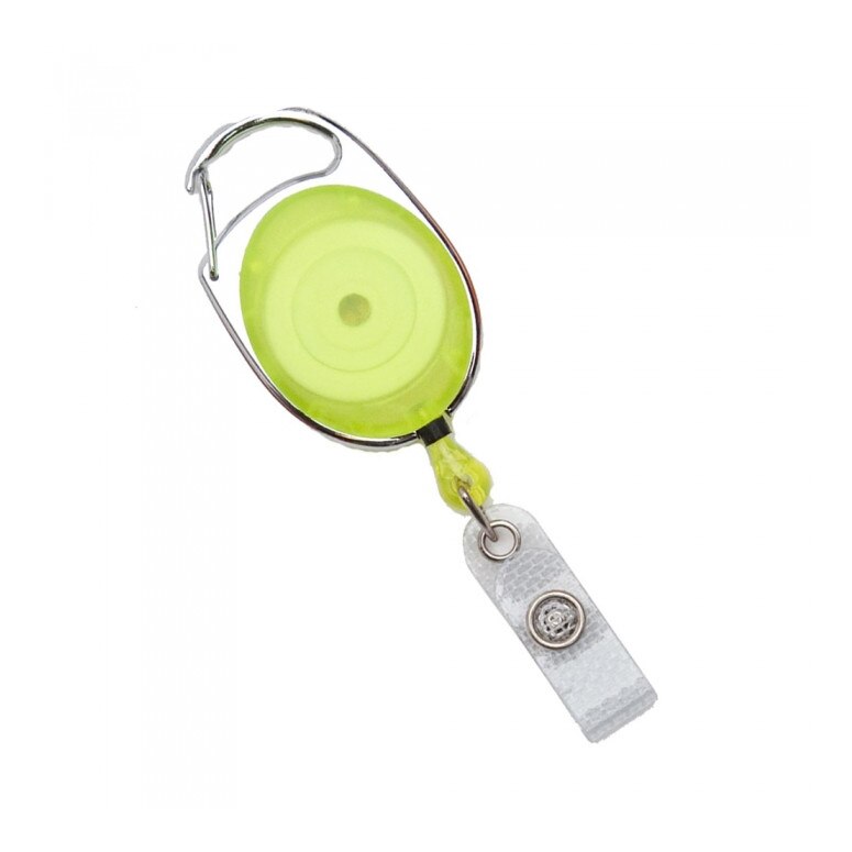 Set 10 buc. clips / rola Premier cu snur retractabil pentru ecuson / legitimatie, Galben transparent