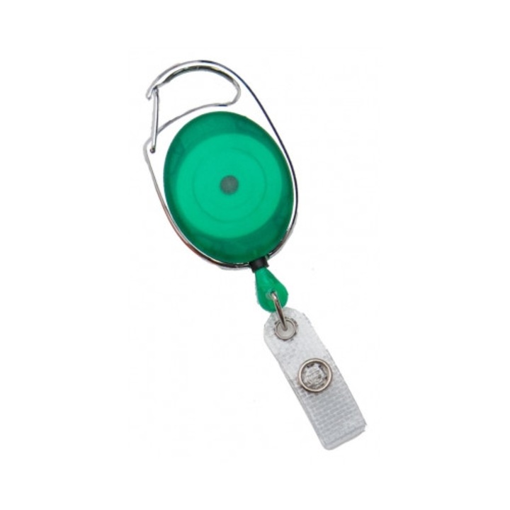 Set 10 buc. clips / rola Premier cu snur retractabil pentru ecuson / legitimatie, Verde transparent