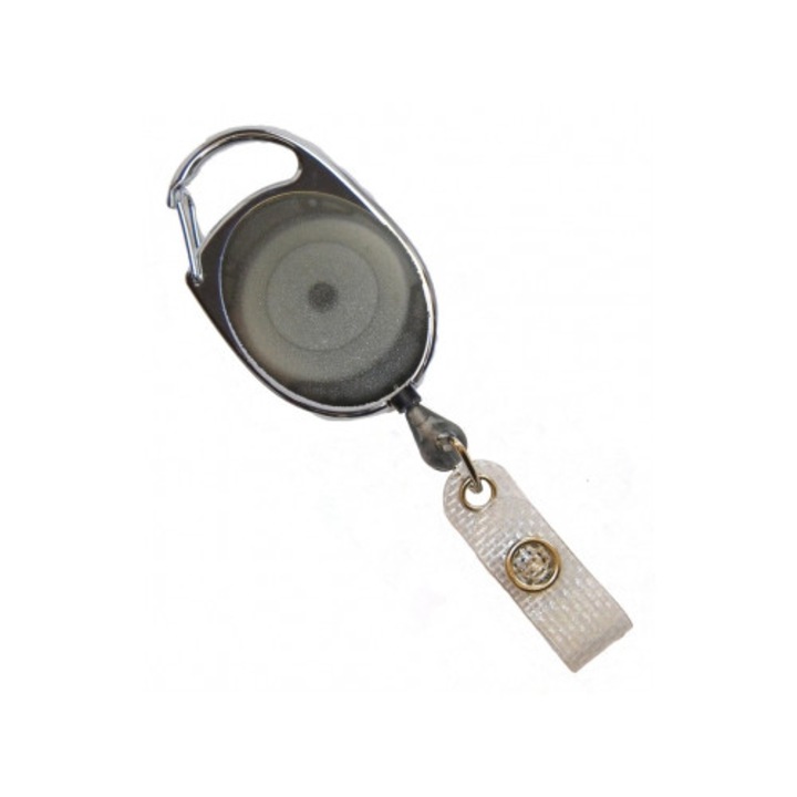 Set 10 buc. clips / rola Premier cu snur retractabil pentru ecuson / legitimatie, Negru transparent