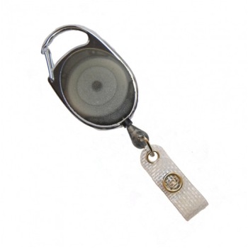 Set 10 buc. clips / rola Premier cu snur retractabil pentru ecuson / legitimatie, Negru transparent Set 10 buc. clips / rola Premier cu snur retractabil pentru ecuson / legitimatie, Negru transparent