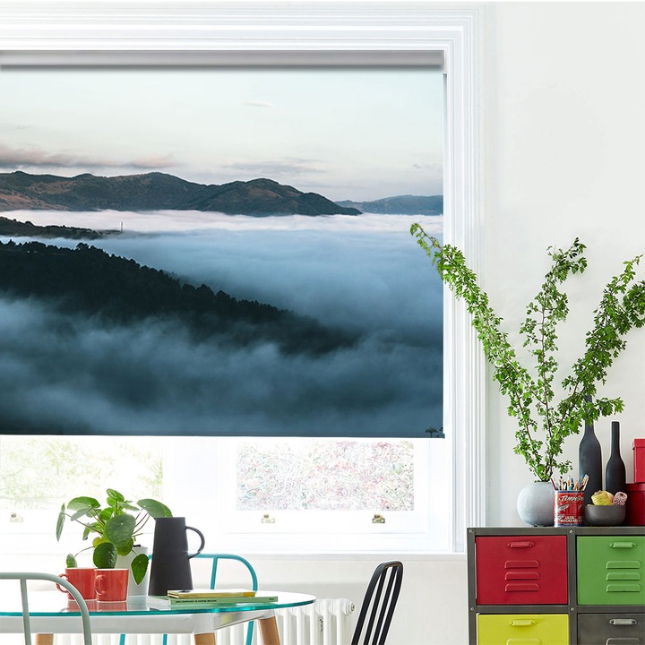 Rolete Art Shade Multicolore tip Jaluzele cu Rulou si sistem inclus Peisaje Depresiune montana in ceata Decoratiuni, Latime 55 cm x Inaltime 190 cm