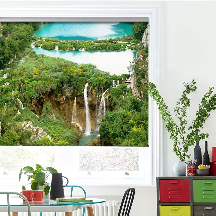 Rolete Art Shade Multicolore tip Jaluzele cu Rulou si sistem inclus Peisaje Lac in mijlocul padurii Decoratiuni, Latime 55 cm x Inaltime 190 cm