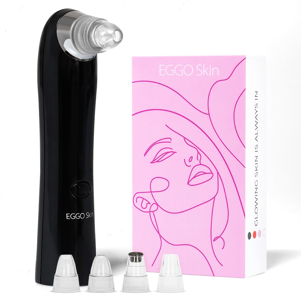 Aparat pentru puncte negre, cosuri si microdermabraziune Vacuum Cleanser EGGO Skin, ingrijire ten, acnee, trei viteze, reincarcabil, Negru/ Onyx Black