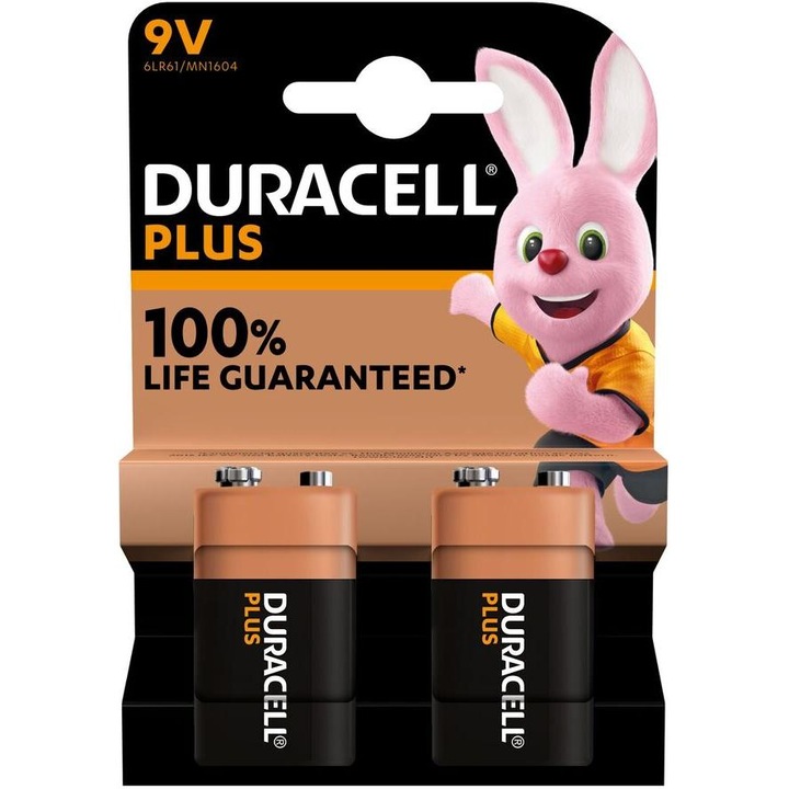 Set 2 baterii alcaline DURACELL Plus Power 9V