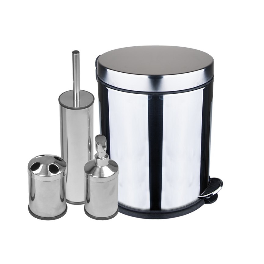 Set 4 piese accesorii de baie, argintiu