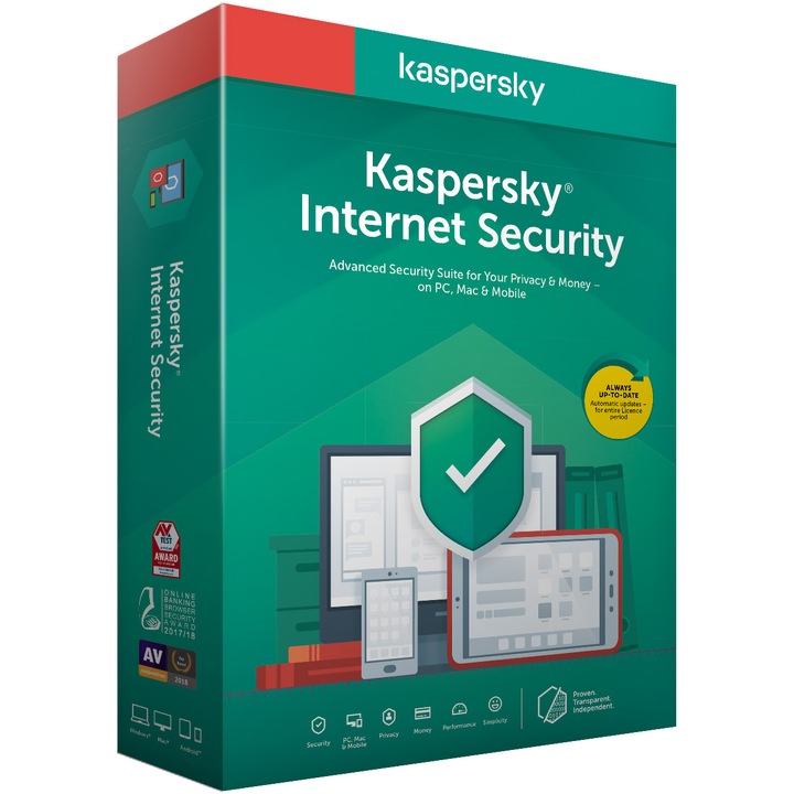 Licenta retail Kaspersky Internet Security - anti-virus pentru PC, Mac si dispozitive mobile, valabila pentru 1 an, 5 echipamente, licenta noua