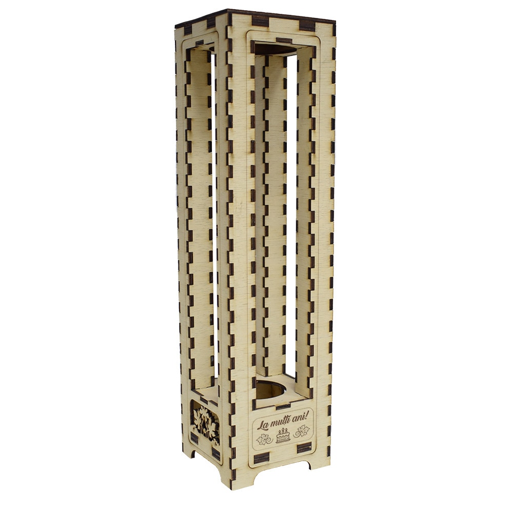 Suport pentru Vin din Lemn cu Led-La Multi Ani