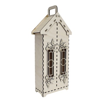 Cutie din Lemn pentru 2 Vinuri Forma Casuta Cutie din Lemn pentru 2 Vinuri Forma Casuta