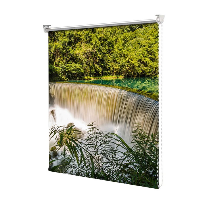 Rolete Art Shade Multicolore tip Jaluzele cu Rulou si sistem inclus Peisaje Cascada in padure vazuta printre frunze Decoratiuni, Latime 55 cm x Inaltime 190 cm