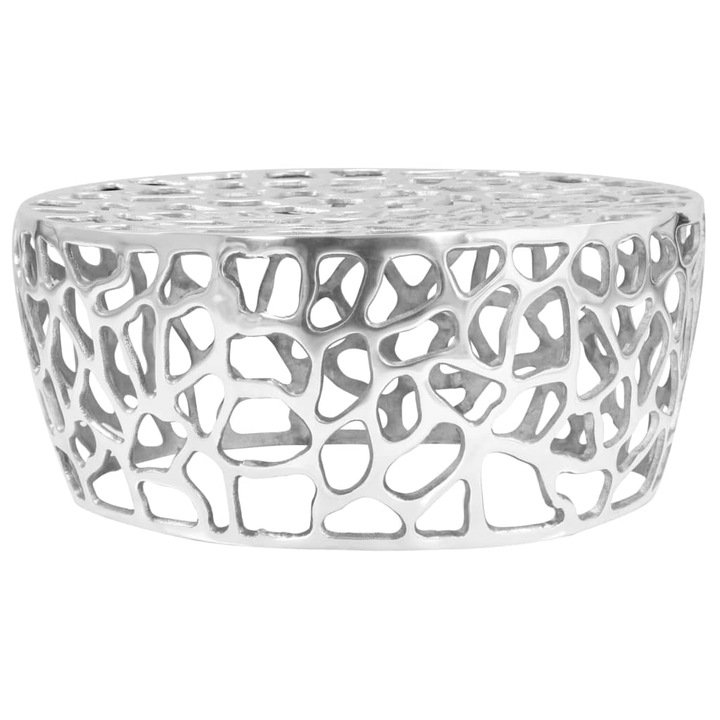 Маса за кафе vidaXL, лят алуминий, 70х30 см, атрактивен дизайн, сребриста