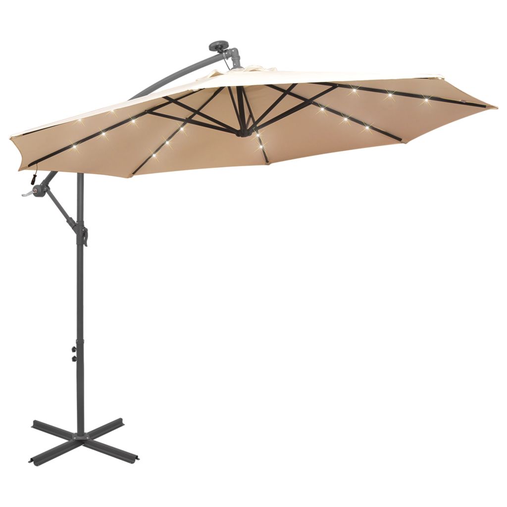 Umbrela de soare, iluminare LED, stalp metalic, vidaXL, Tesatura, 300 cm, Bej