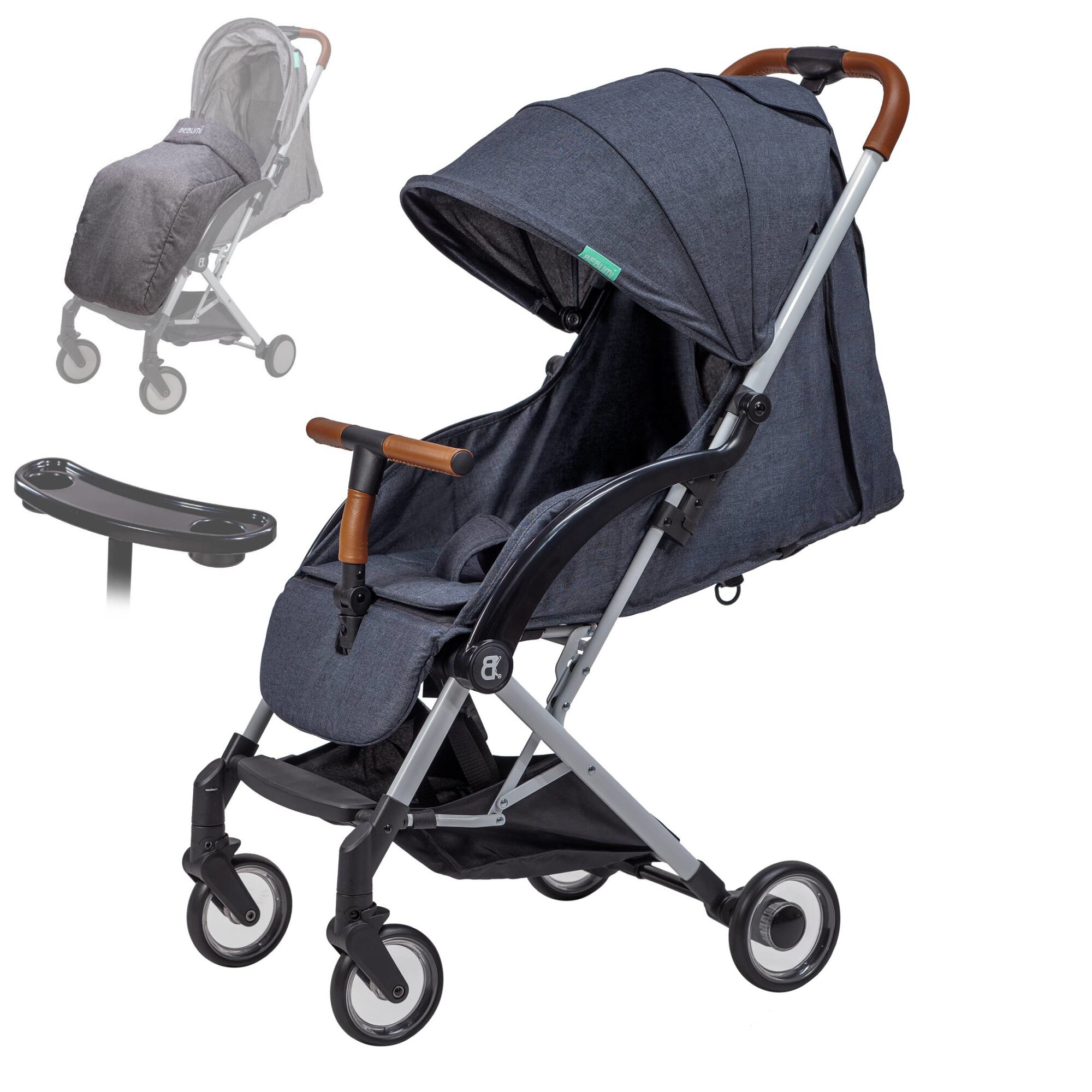 Carucior compact BEBUMI Sport Air 0-4 ani Food Tray Foot Cover Gri Inchis/Dark Gray