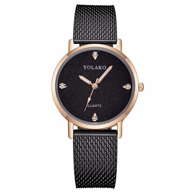 Ceas Dama Quartz Yazole Casual Elegant Negru, CP99561NU, curea din metal (mesh), afisaj analog