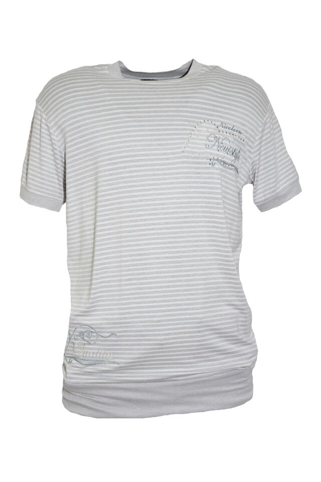 Tricou barbatesc casual, model cu dungi, D&J Exclusive, Gri