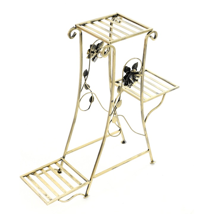 Suport de flori, decorativ, din metal, 10-0957, auriu patinat