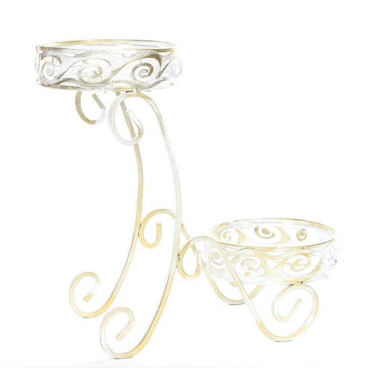 Suport de flori, decorativ, din metal, 10-1522, alb patinat